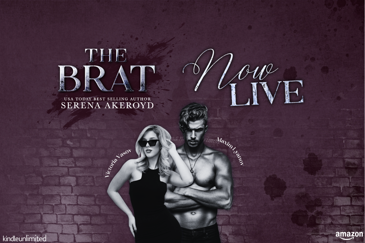 A blonde woman in a black dress and sunglasses stands next to a shirtless man with tussled hair and his arms crossed. Text reads: The Brat Now Live